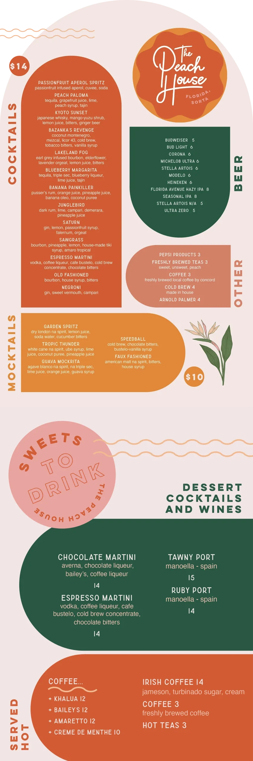 Peach House Cocktail menu